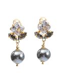 Серьги позолоченные Заснеженный цветок с цирконами и жемчугом майорка, Основной цвет: Золотой