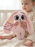 Мягкая плюшевая игрушка Зайка с длинными ушами и метрикой FomiToys 24 см ручная работа подарок на выписку, Вариации товаров: 2