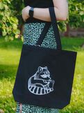 Сумка шопер тканевый с вышивкой Енотик, черный, ручная работа, Основной цвет: Черный