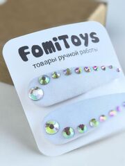 Белая заколка для волос со стразами 5 см ручной работы FomiToys