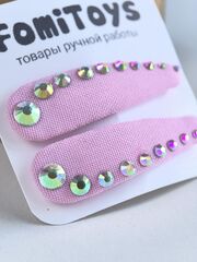 Розовая заколка для волос со стразами 5 см ручной работы FomiToys