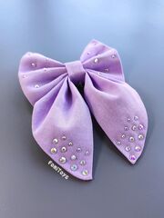 Фиолетовый бантик для волос со стразами FomiToys, 15 см, на заколке-крокодильчике, 100% хлопок, Основной цвет: Фиолетовый, изображение 2