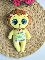 Мягкая игрушка Львенок с метрикой 24 см, подарок новорожденному, ручная работа FomiToys, Вариации товаров: 4, изображение 5