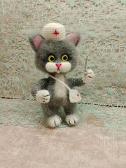 Котик доктор, врач, вязаная игрушка сувенир., изображение 2