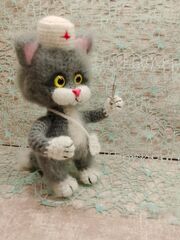 Котик доктор, врач, вязаная игрушка сувенир., изображение 4
