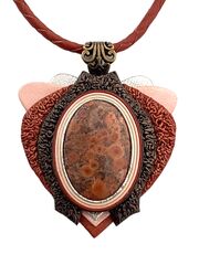 Кулон подвеска из натуральной кожи Маки с яшмой на плетеном шнуре, подарок женщине девушке., изображение 6