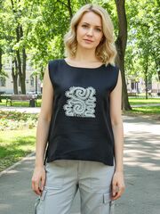 Блуза «Красна девица» – льняная майка-футболка с вологодским кружевом 44 размер, изображение 4