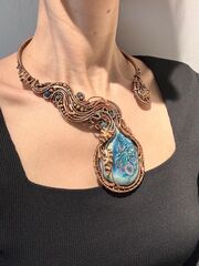 Тайна глубин Осьминог Колье-петля из меди с живописью на керамическом кабошоне, изображение 2