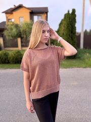 Вязаная футболка шёлка и льна с золотой пацеткой, изображение 2