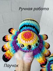 Паук вязаный разноцветный мягкая игрушка ручной работы, изображение 3