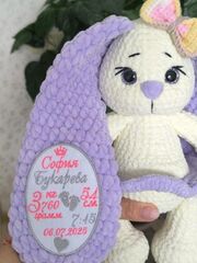 Именная игрушка,Игрушка с метрикой, Зайчик с метрикой,Зайчик с именем, изображение 2