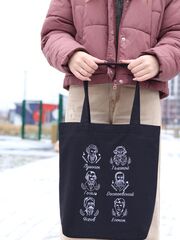 Сумка шоппер тканевый с вышивкой Писатели России, черный, ручная работа, изображение 4