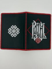 Обложка на паспорт «Русь» с вышивкой, экокожа, черная, изображение 2