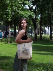 Сумка шопер тканевый с вышивкой МАЯК, бежевый, ручная работа, изображение 3