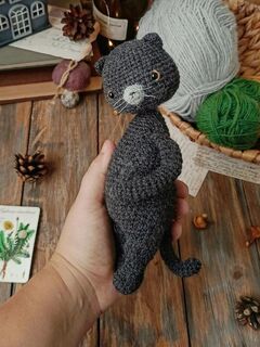 Мастер класс, вязаный котенок крючком, схема вязания котика, милый черный котик, описание вязания котика, изображение 6