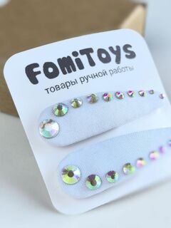 Белая заколка для волос со стразами 5 см ручной работы FomiToys