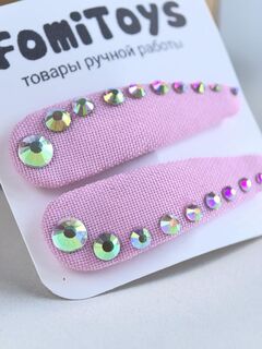 Розовая заколка для волос со стразами 5 см ручной работы FomiToys