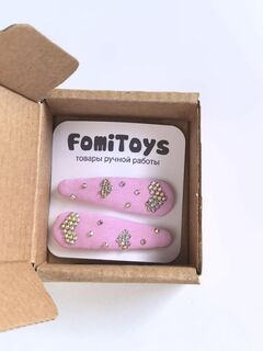 Розовая заколка для волос со стразами 5 см ручной работы FomiToys