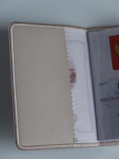Кожаная обложка на паспорт женская / мужская (экокожа) с машинной вышивкой FomiToys. Кошечка бежевая. Ручная работа, Вариации товаров: 3, изображение 3