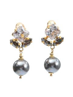 Серьги позолоченные Заснеженный цветок с цирконами и жемчугом майорка, Основной цвет: Золотой