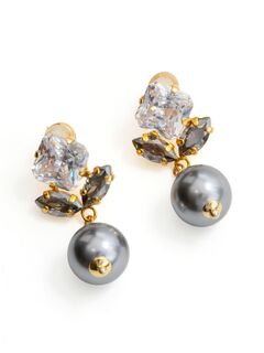 Серьги позолоченные Заснеженный цветок с цирконами и жемчугом майорка, Основной цвет: Золотой, изображение 2