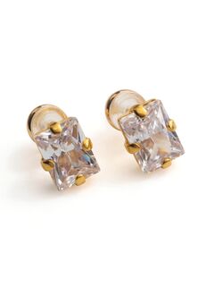 Серьги гвоздики Кристалл мини с прозрачными цирконами, Основной цвет: Золотой, изображение 3