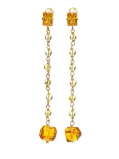 Серьги длинные с янтарем и цирконами Солнце Балтики