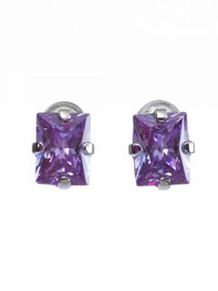 Серьги гвоздики Лаванда мини с лавандовыми цирконами, Основной цвет: Серебристый