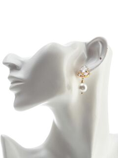 Серьги Весенний цветок с цирконием и жемчугом Майорка, Основной цвет: Золотой, изображение 2