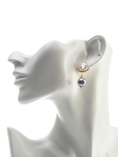 Серьги позолоченные Заснеженный цветок с цирконами и жемчугом майорка, Основной цвет: Золотой, изображение 3