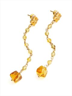 Серьги длинные с янтарем и цирконами Солнце Балтики, изображение 3