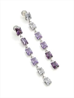 Серьги дорожки гвоздики Фиалка с цирконами трех оттенков, изображение 2