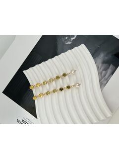 Длинные серьги дорожки с оливковыми/желто-оливковыми/желтыми цирконами и барочным жемчугом, изображение 3