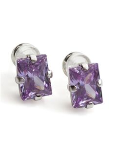 Серьги гвоздики Лаванда мини с лавандовыми цирконами, Основной цвет: Серебристый, изображение 3