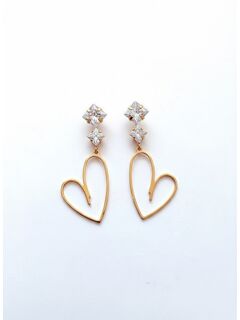 Серьги позолоченные с цирконами и подвесками Сердце, изображение 4