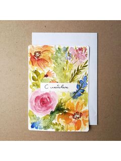 Открытка акварелью Цветы, изображение 2