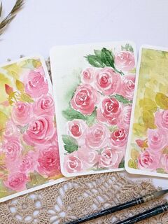 Открытка акварелью Розы, оригинал, изображение 2