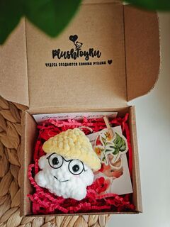 Мягкий вязаный брелок "Грибочек" ручной работы, желтый, 7 см, Основной цвет: Желтый, изображение 2