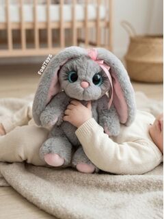 Плюшевая зайка ручной работы 25 см, именная игрушка с метрикой на ушке, подарок FomiToys