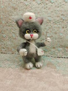 Котик доктор, врач, вязаная игрушка сувенир., изображение 2
