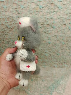 Котик доктор, врач, вязаная игрушка сувенир., изображение 3