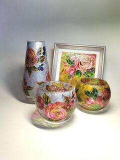 Ваза стеклянная с ручной витражной росписью, изображение 6