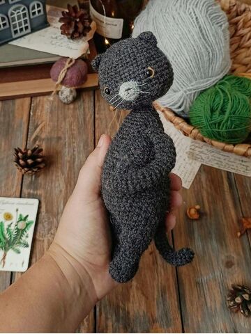 Мастер класс, вязаный котенок крючком, схема вязания котика, милый черный котик, описание вязания котика, изображение 6