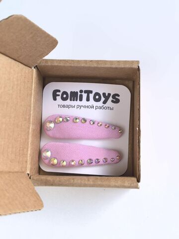 Розовая заколка для волос со стразами 5 см ручной работы FomiToys