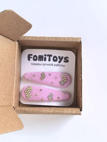 Розовая заколка для волос со стразами 5 см ручной работы FomiToys
