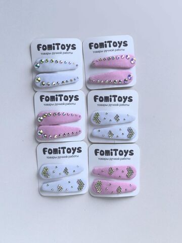 Розовая заколка для волос со стразами 5 см ручной работы FomiToys