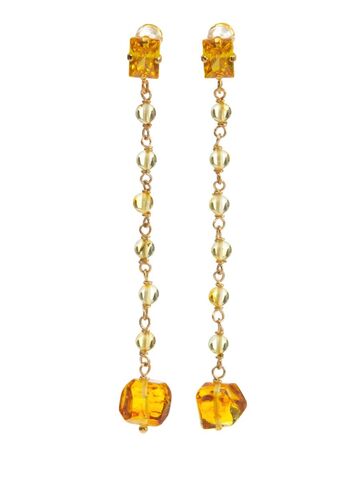 Серьги длинные с янтарем и цирконами Солнце Балтики