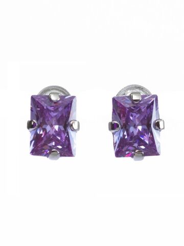 Серьги гвоздики Лаванда мини с лавандовыми цирконами, Основной цвет: Серебристый