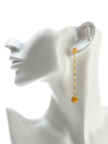 Серьги длинные с янтарем и цирконами Солнце Балтики, изображение 2