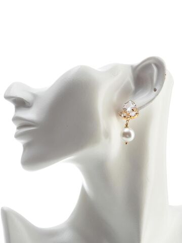 Серьги Весенний цветок с цирконием и жемчугом Майорка, Основной цвет: Золотой, изображение 2